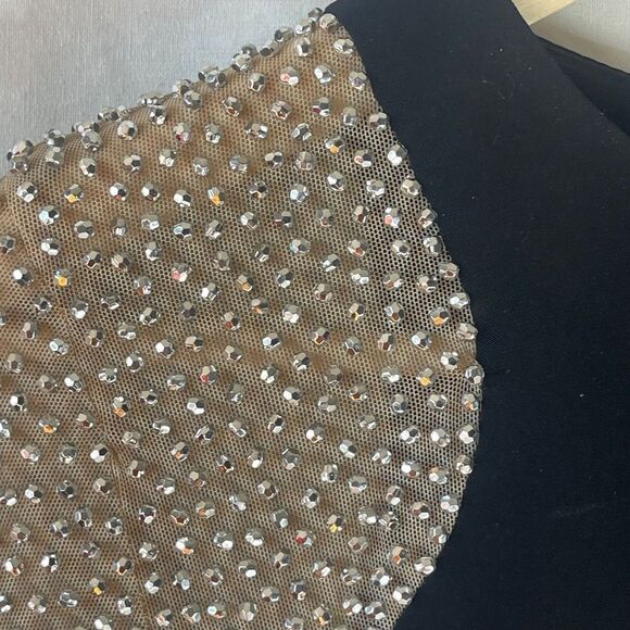 Xscape Black Beaded Illusion Side Stretch Jersey Dress Sz 4 - Picture 4 of 7